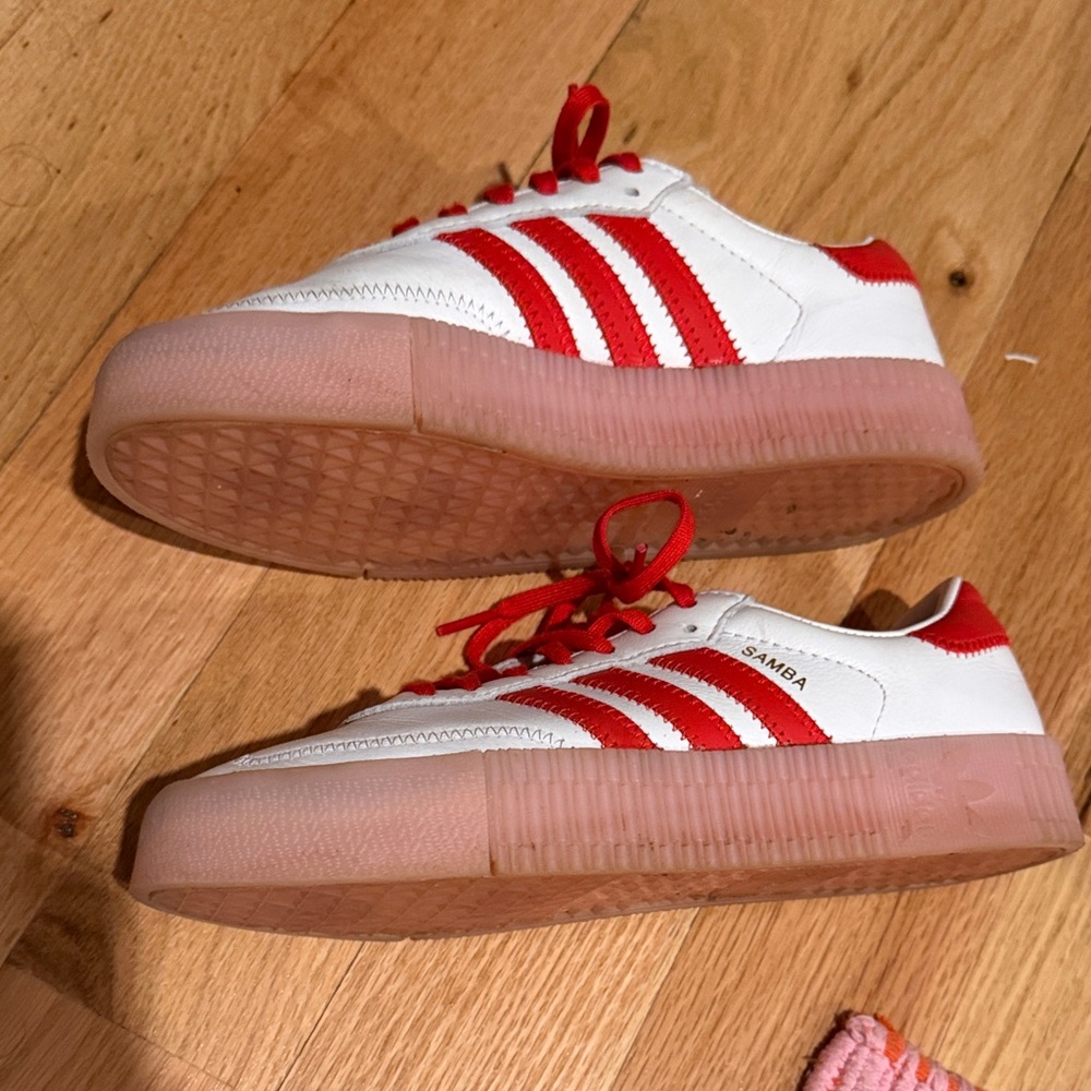 Adidas Samba Red and White Sneakers pink sole